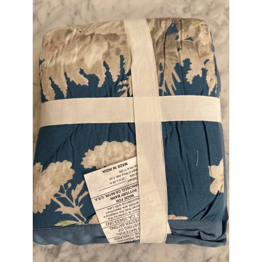 Pottery Barn Bethany Floral Embroidered Reversible Quilted Euro Sham 26x26 Blue